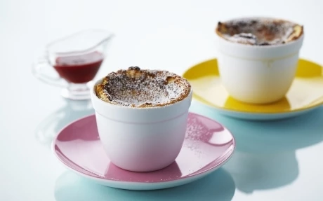 Apricot Orange Soufflés with Raspberry Coulis Recipe | Food Network UK