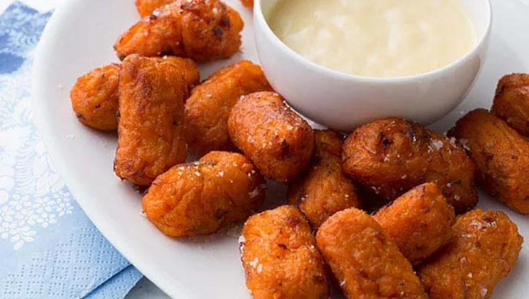 Sweet Potato and Bacon Bites with Creamy Mustard Dipping Sauce Recipe | Food Network UK