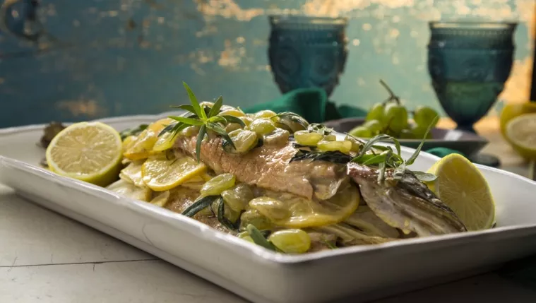 Baked Trout Veronique Recipe | Food Network UK