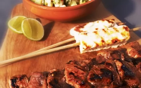 BBQ Pork Skewers with Grilled Cheese Recipe | Food Network UK
