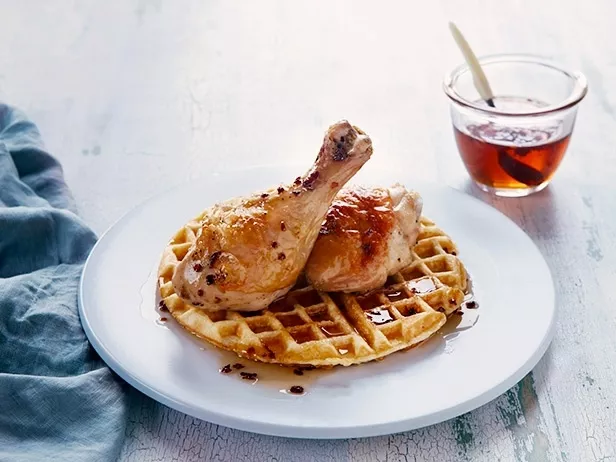 Butter Roasted Chicken with Grit Waffles Recipe | Food Network UK