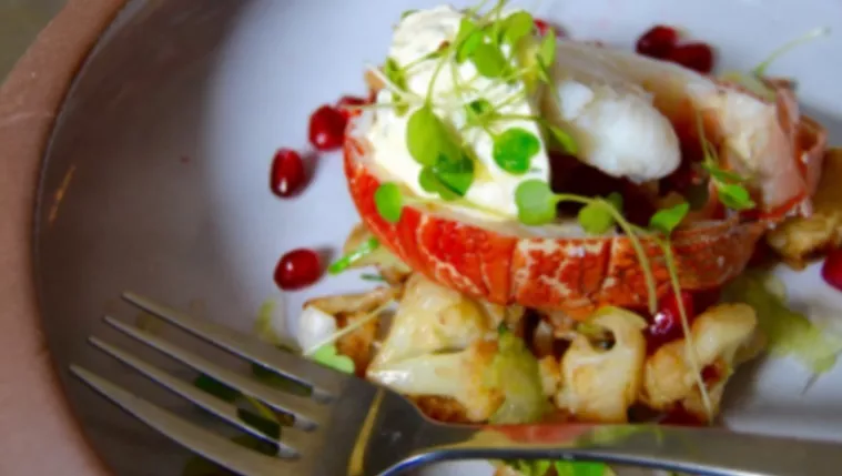 Crayfish with Tarragon Crème Fraiche with Roasted Cauliflower Salad Recipe | Food Network UK
