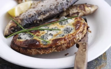 Gorgonzola Rarebit with Cornish Sardines Recipe | Food Network UK
