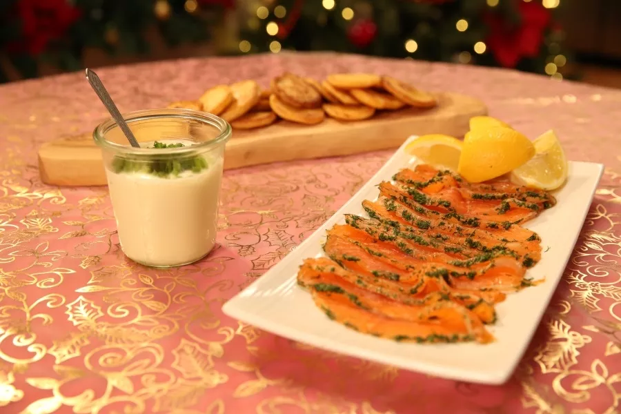 Gravlax with Sour Cream and Potato Pancakes Recipe | Food Network UK