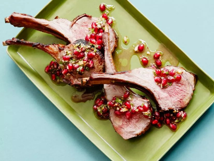Grilled Double Lamb Chops with Pomegranate-Mint Pesto Recipe | Food Network UK