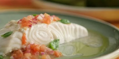 Grilled Halibut with Tomato Vinaigrette Recipe | Food Network UK