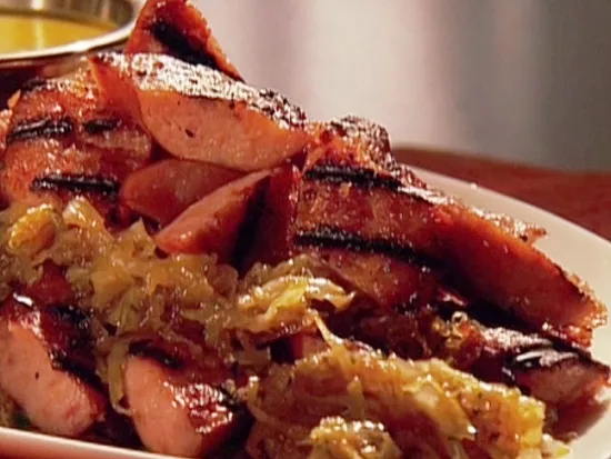 Grilled Kielbasa with Sauerkraut and Onions Recipe | Food Network UK