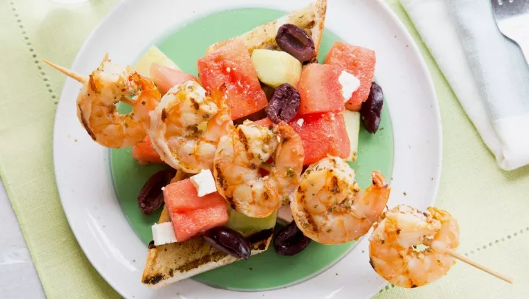 Grilled Shrimp, Watermelon and Feta Salad Recipe | Food Network UK