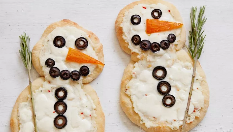 Mini Snowman Pizzas Recipe | Food Network UK