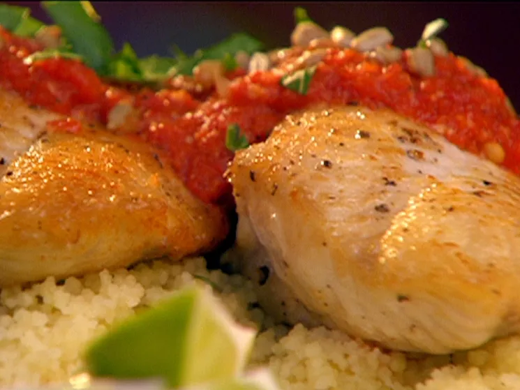 Pan Seared Catfish with Roasted Red Pepper Lime Sauce and Toasted Sunflower Seeds Recipe | Food Netw