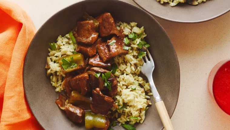 Pepper Steak and Rice Pilaf with Mushrooms Recipe | Food Network UK