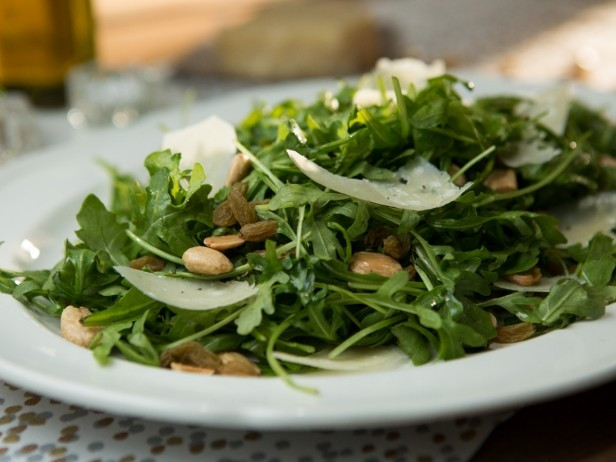 Rocket Salad with White Truffle Oil, Marcona Almonds and Shaved Parmesan Recipe | Food Network UK