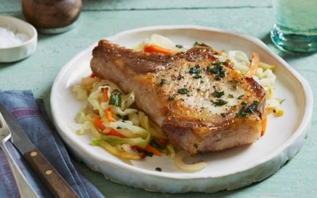 Sage Rubbed Pork Chops with Warm Apple Slaw Recipe | Food Network UK
