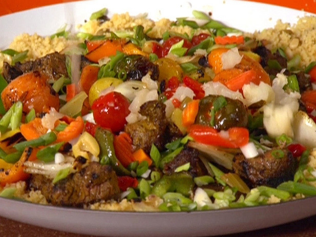 Shish kebab with yoghurt sauce and lemon-olive couscous Recipe | Food Network UK