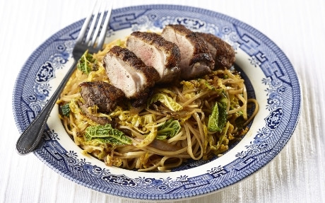 Spiced Duck with Chilli Cabbage and Miso Noodles Recipe | Food Network UK