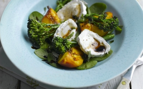 Summer Salad of Grilled Tenderstem, Peaches and Goat's Cheese Recipe | Food Network UK