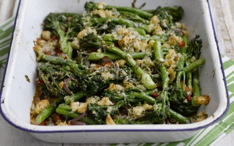 Tenderstem Gratin with Ciabatta and Parmesan Crumbs Recipe | Food Network UK