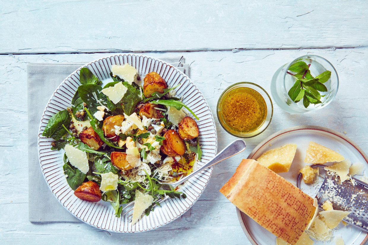 Parmigiano Reggiano Roast Potato Salad with Parsley Egg and Caper Dressing Recipe | Food Network UK