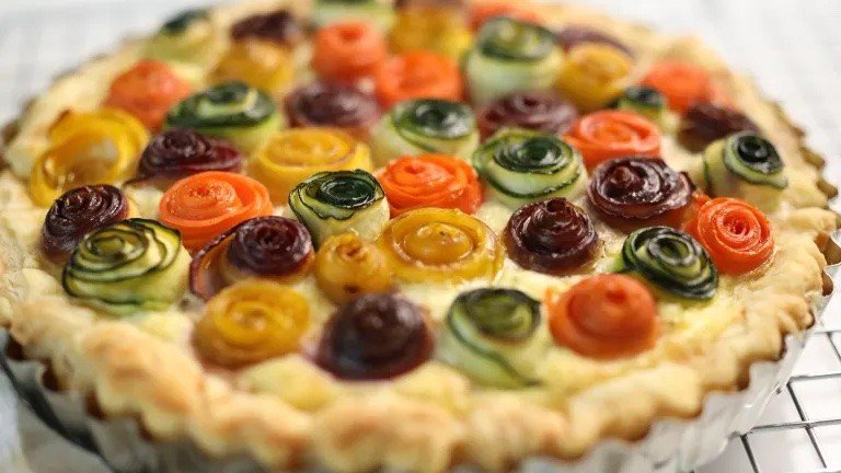 Rainbow Rose Veggie Tart Recipe | Food Network UK