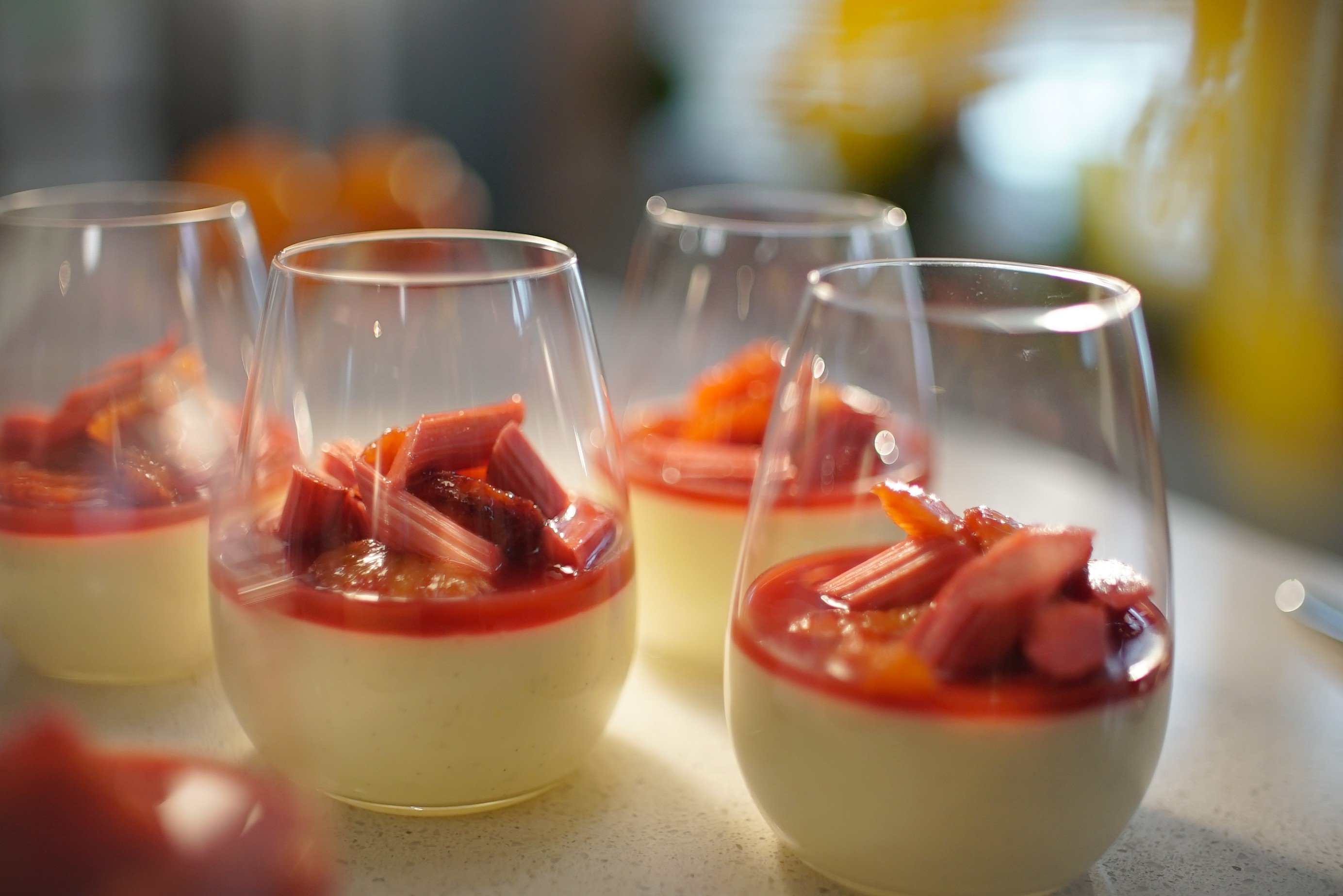 Tom Kerridge's Rhubarb and Blood Orange Panna Cottas Recipe | Food Network UK