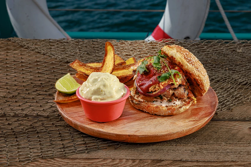 Island Ahi burgers with coriander-chilli-lime sauce