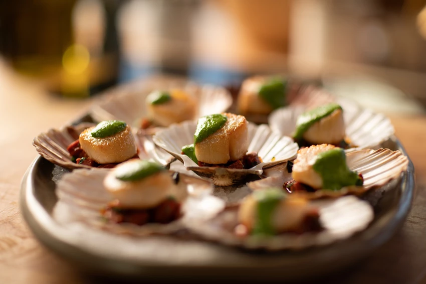 Marcus Wareing's Buttery Scallops on a Bed of Crisp Chorizo Recipe | Food Network UK