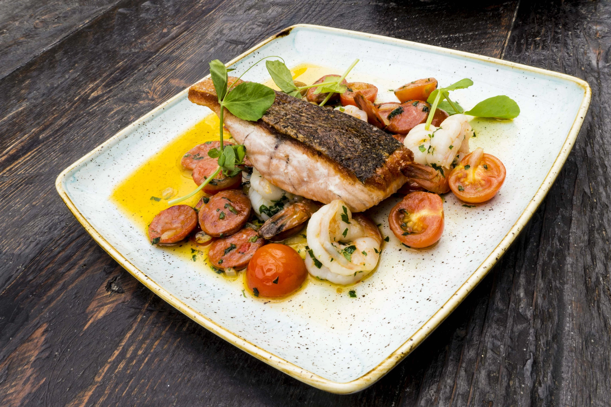 Pan-fried salmon fillet with crispy chorizo Recipe | Food Network UK