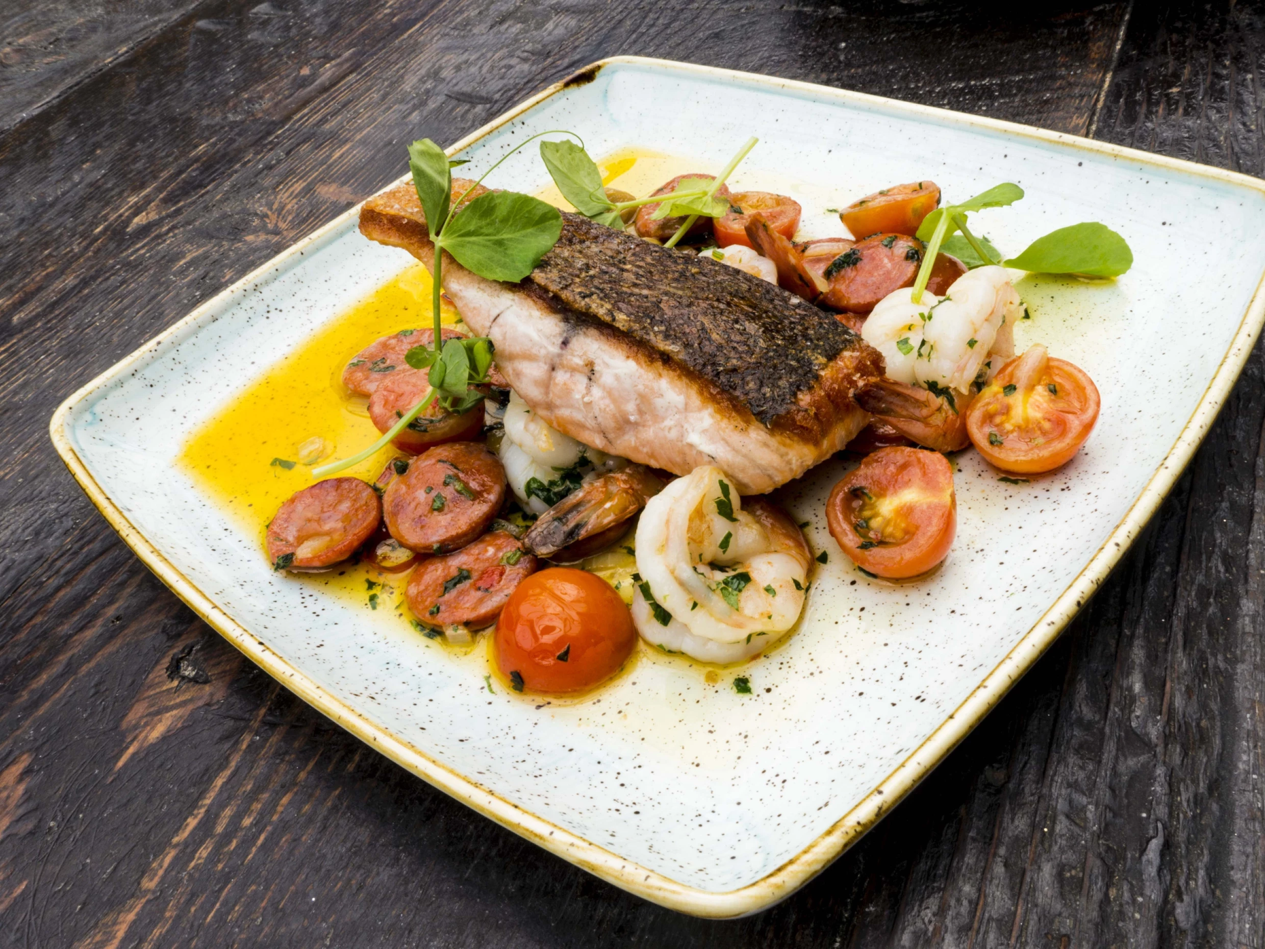 salmon with chorizo