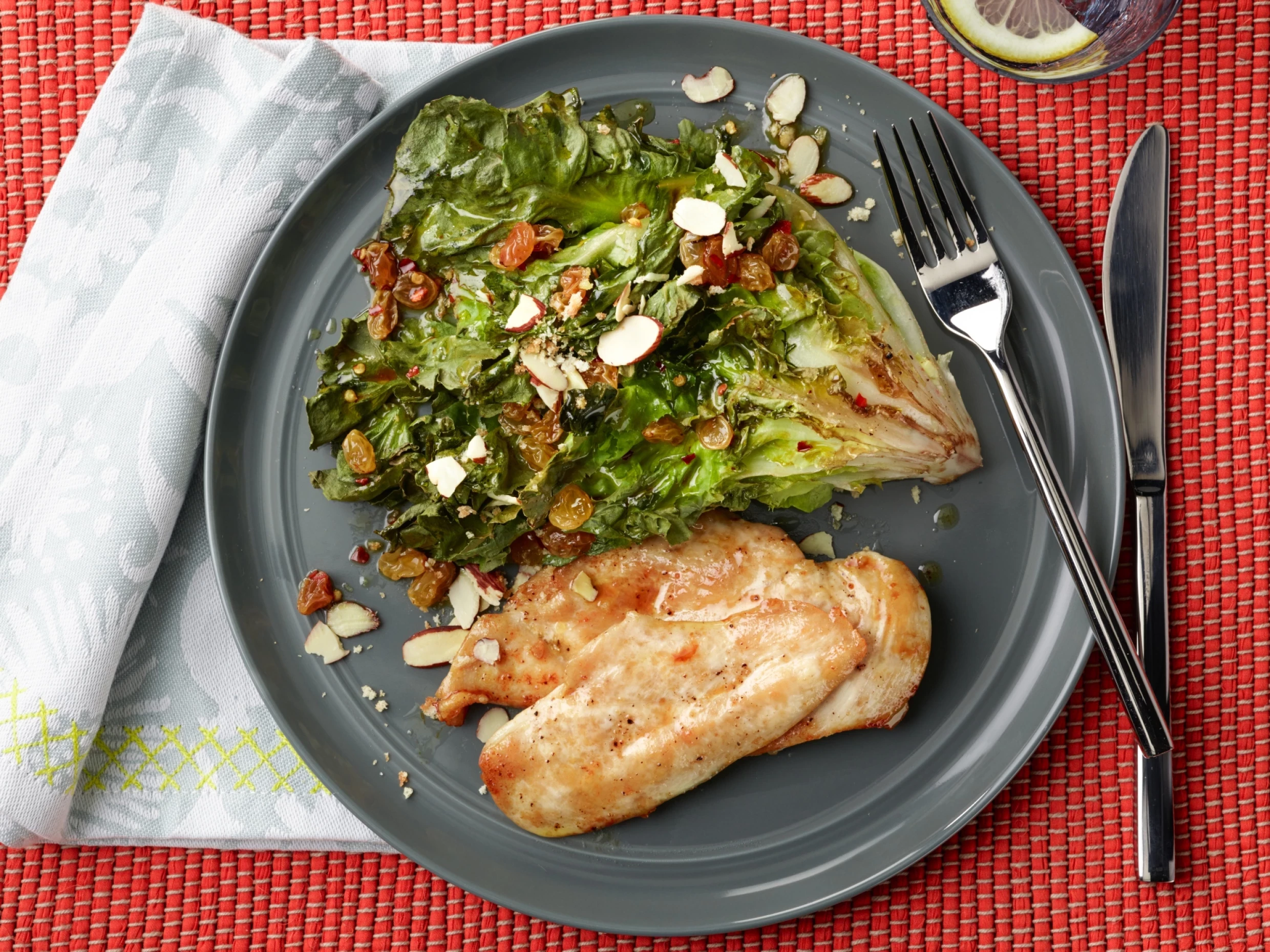 chicken cutlets with charred escarole
