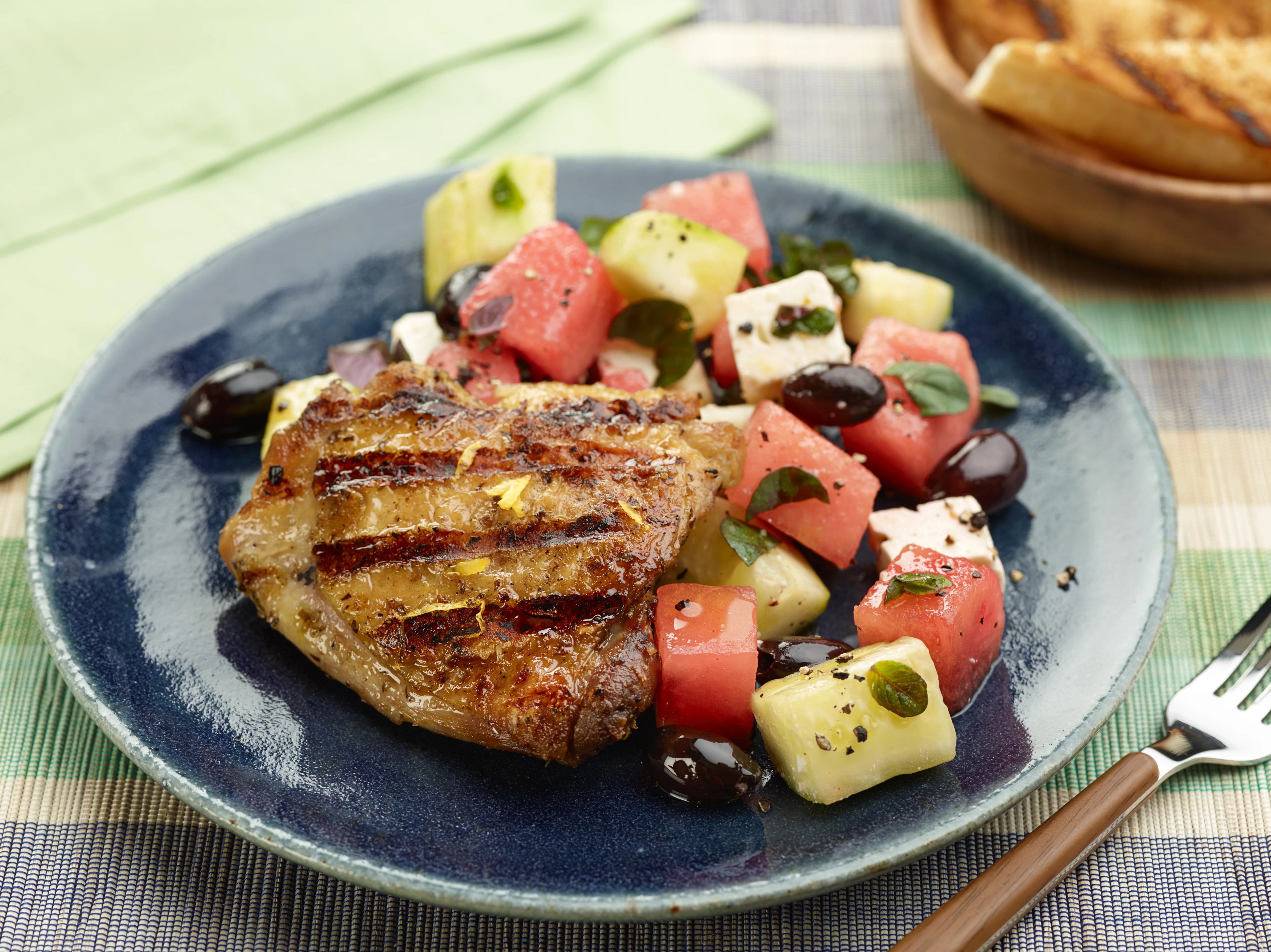 30-Minute Grilled Chicken Thighs with Watermelon and Feta Salad Recipe | Food Network UK