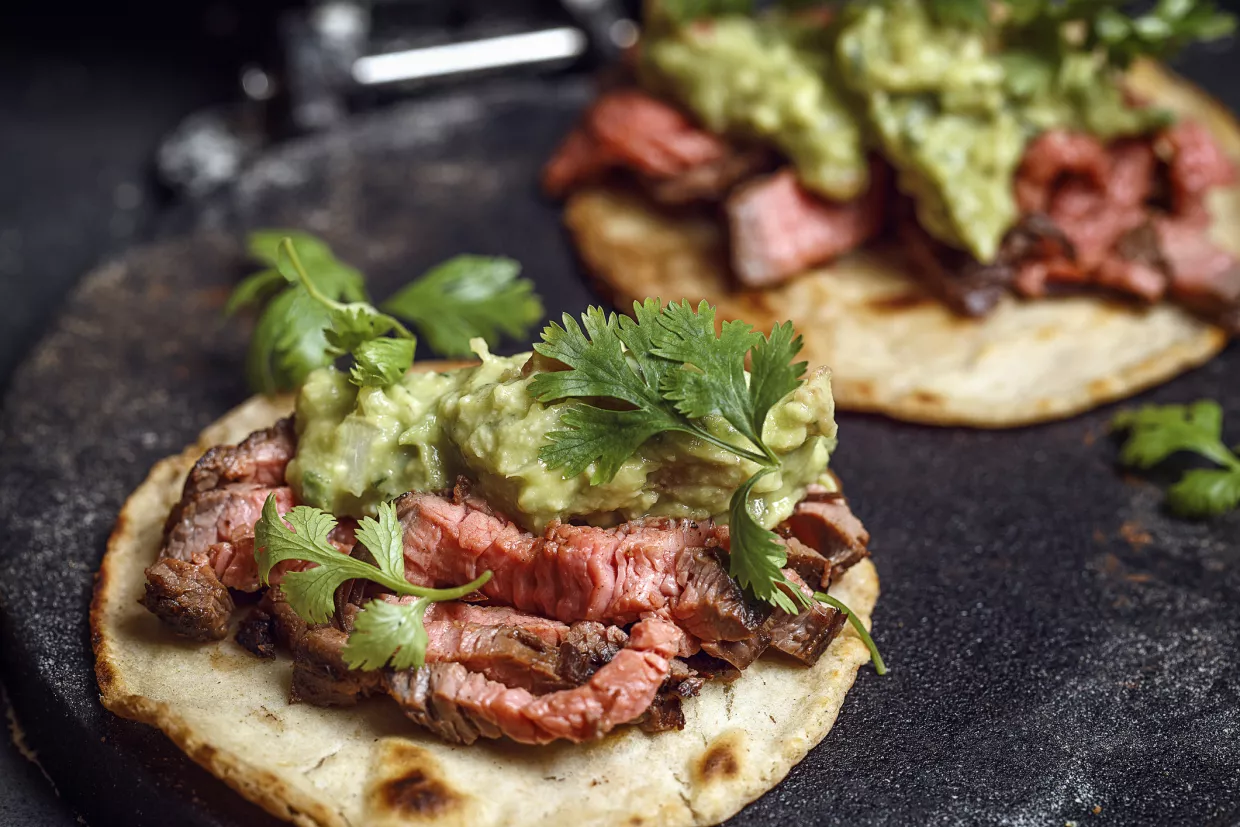Flank Steak Tacos with Guacamole Recipe | Food Network UK