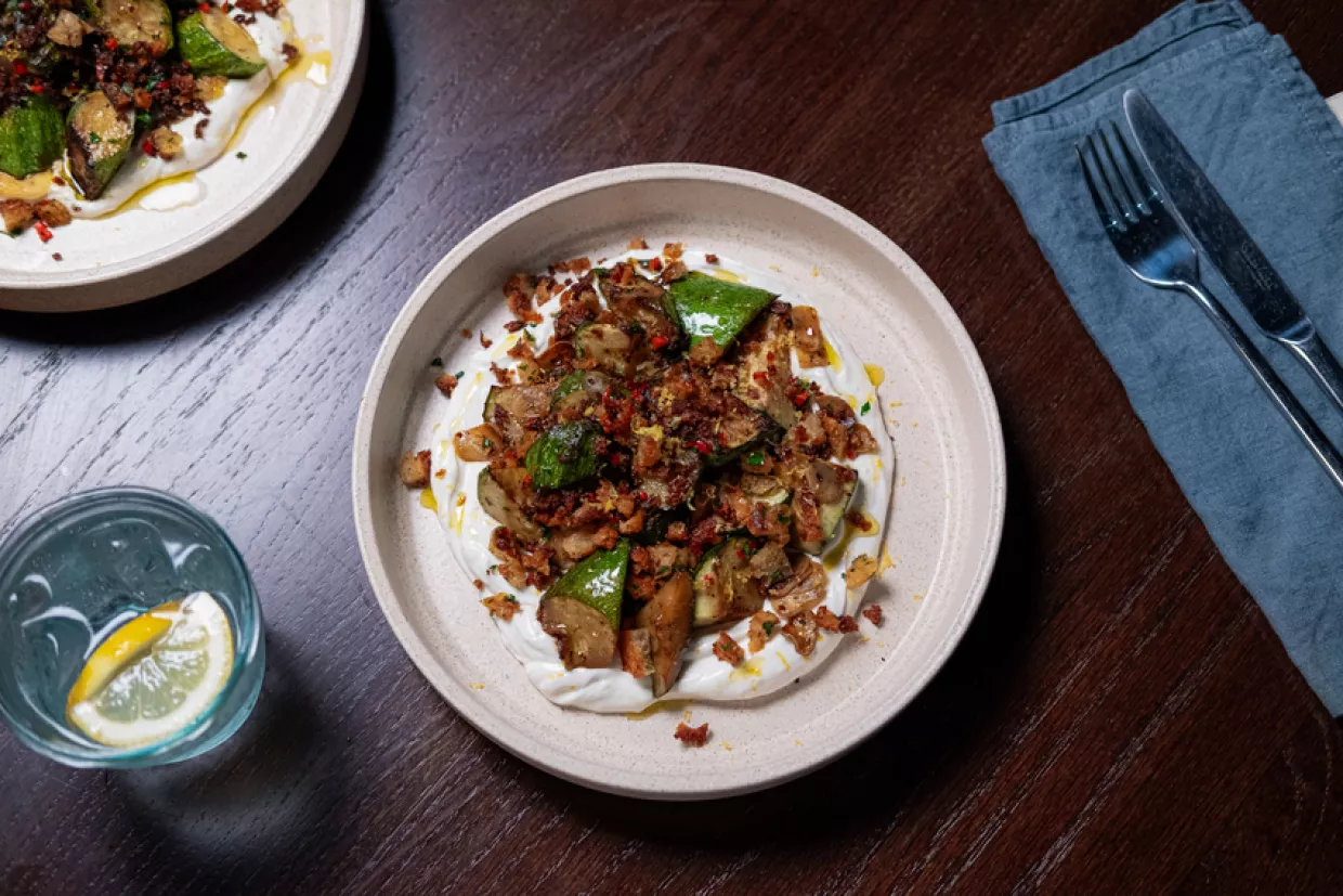 Tom Kerridge's Courgettes with Whipped Goat's Cheese Recipe | Food Network UK
