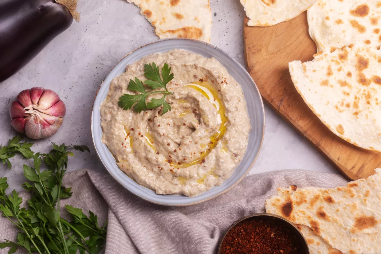 Baba Ghanoush with Warm Pita Recipe | Food Network UK