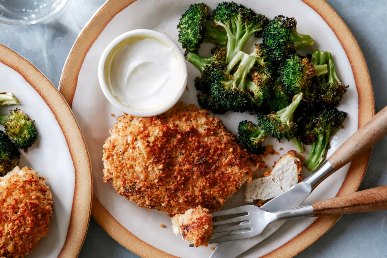 Healthy Air Fryer Parmesan Chicken with Broccoli Recipe | Food Network UK
