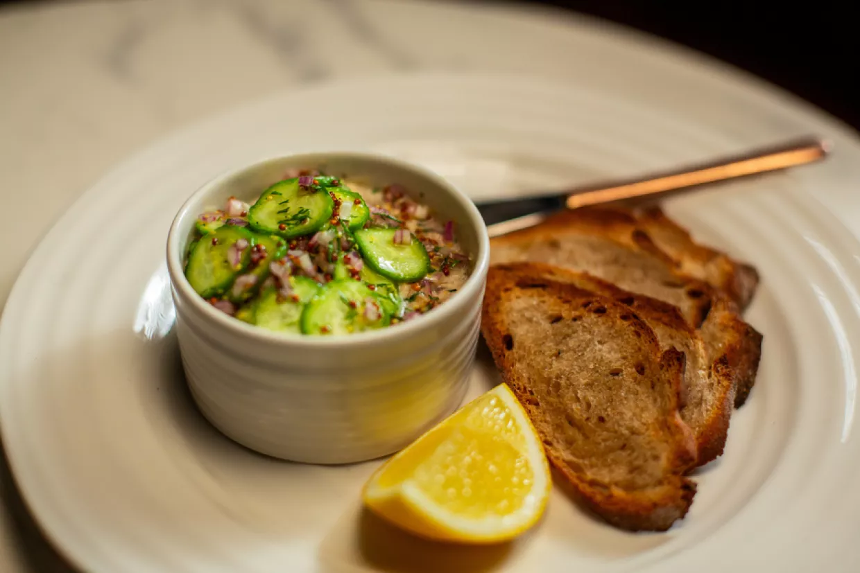 Tom Kerridge's Mackerel Paté with Pickled Cucumber Recipe | Food Network UK