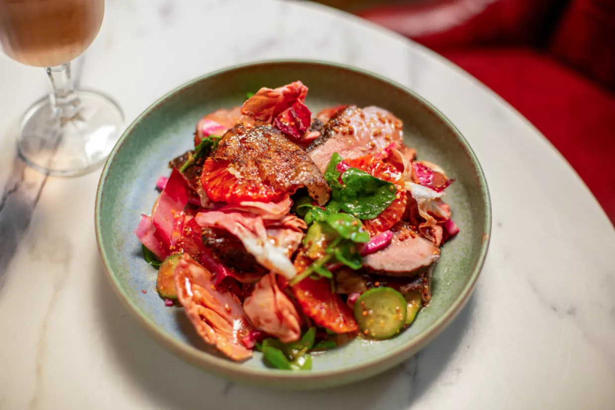 Tom Kerridge's Spiced Duck Salad with Bitter Leaves and Orange Recipe | Food Network UK