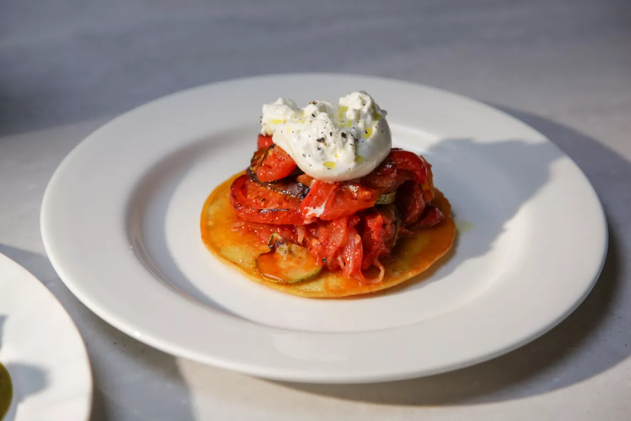 Ratatouille with Crispy Farinata Recipe | Food Network UK