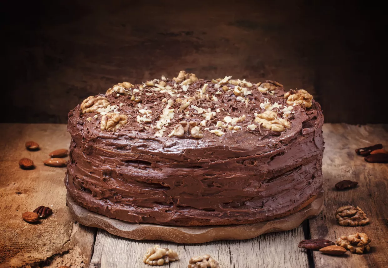 Double Fudge Cake with Chocolate Buttercream Frosting Recipe | Food Network UK